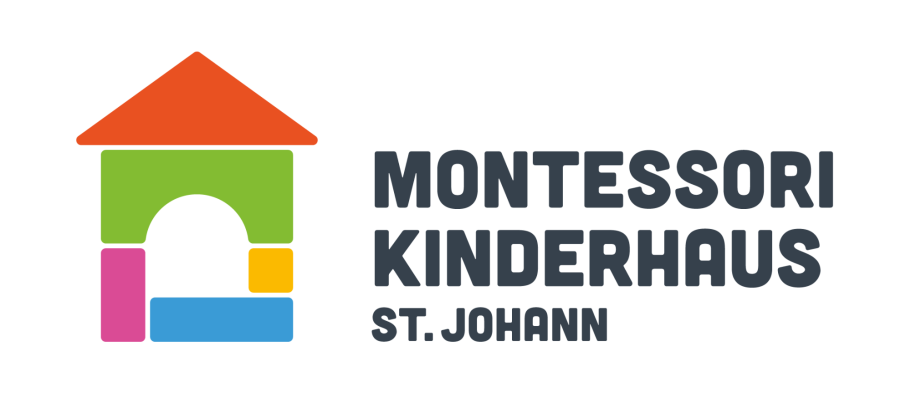 Logo des Montessori Kinderhauses St. Johann - Illustration in der bunte Bauklötze ein Haus formen